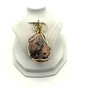 Gold-tone and Pink Jasper Stone Pendant